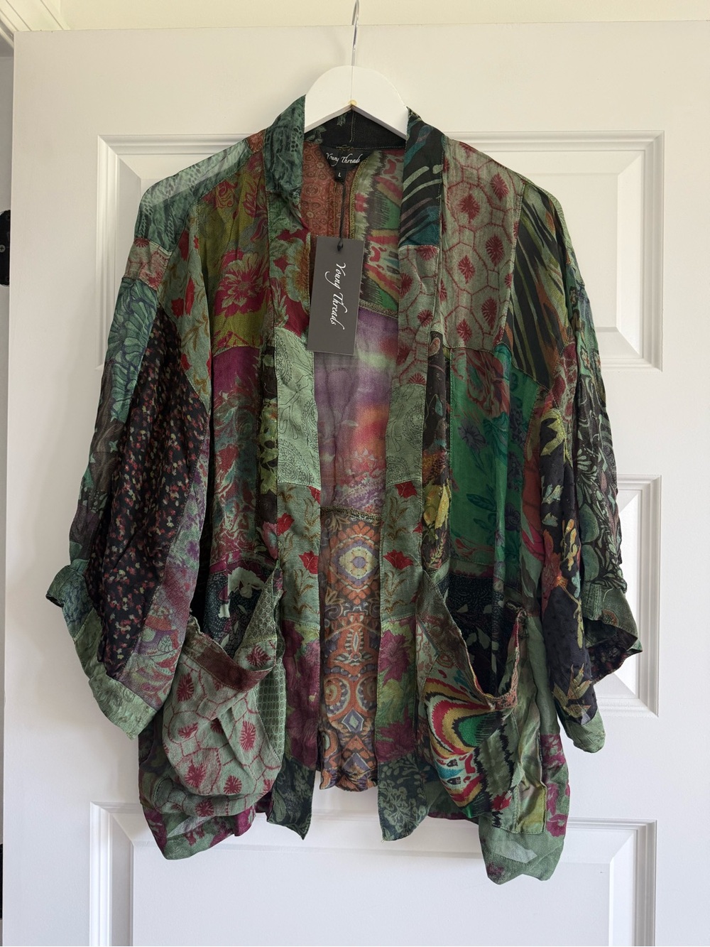 NWT Young Threads Boho Patchwork Sheer Kimono